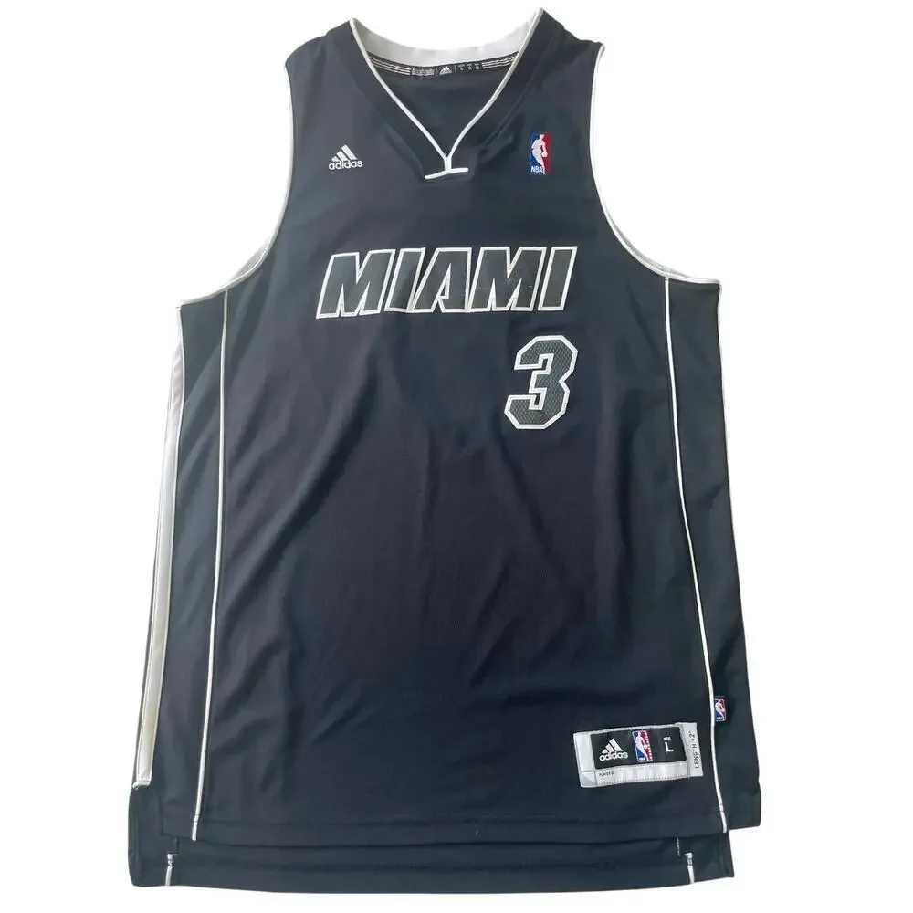 ADIDAS NBA MIAMI HEAT JERSEY DWYANE WADE SPECIAL EDITION BLACK OUT STITCHED SZ L